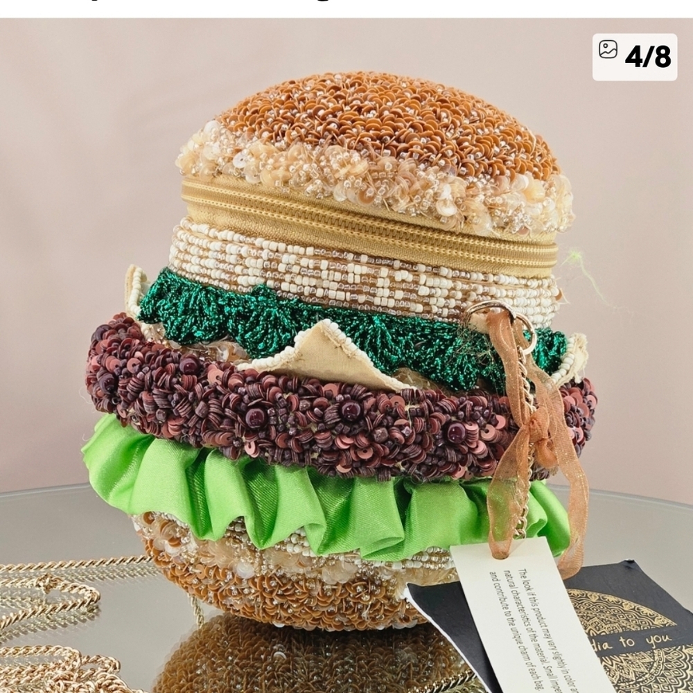 Cheeseburger! Cheeseburger! BLING Beaded Cheeseburger Bag! NWT 0269 - Picture 4 of 6
